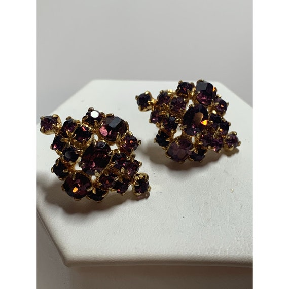 Vintage Amethyst Rhinestone Screw Back Earrings