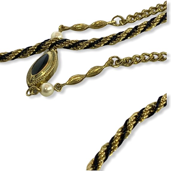 Vintage Black, Gold and Pearl Double Strand Neckl… - image 2