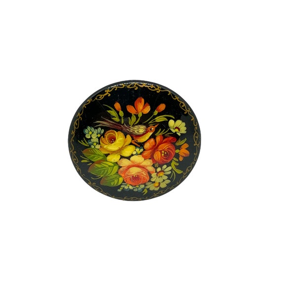 Hand Painted Lacquered Russian Brooch. - image 2