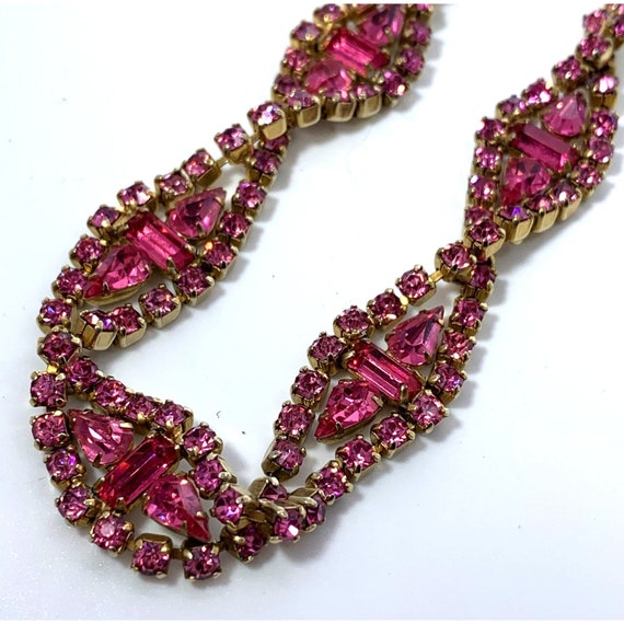 Necklace Pink Rhinestone Twisted Vintage 1940s - image 2