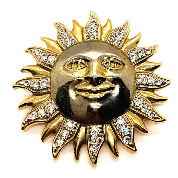Spoontiques Pin Art Pewter Rhinestones Sun Face P… - image 3