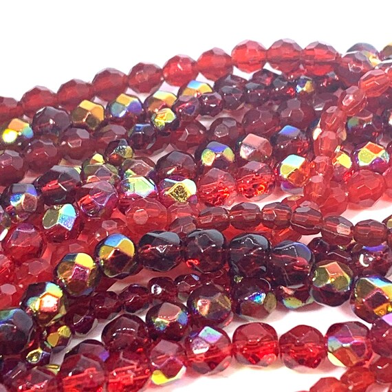 Necklace Red Cranberry Aurora Borealis Clear Bead… - image 5