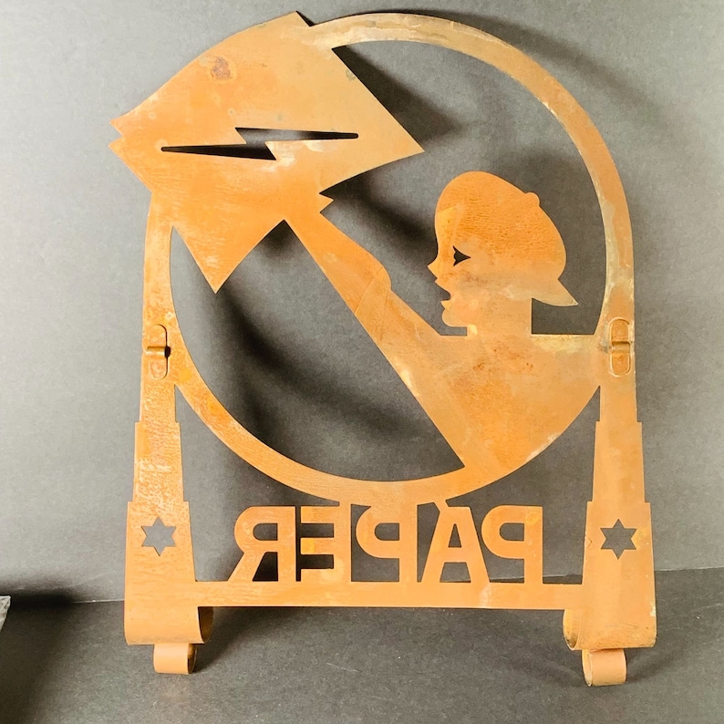 Vintage Metal Newspaper Holder Art Deco Paper Boy Cutout Etsy