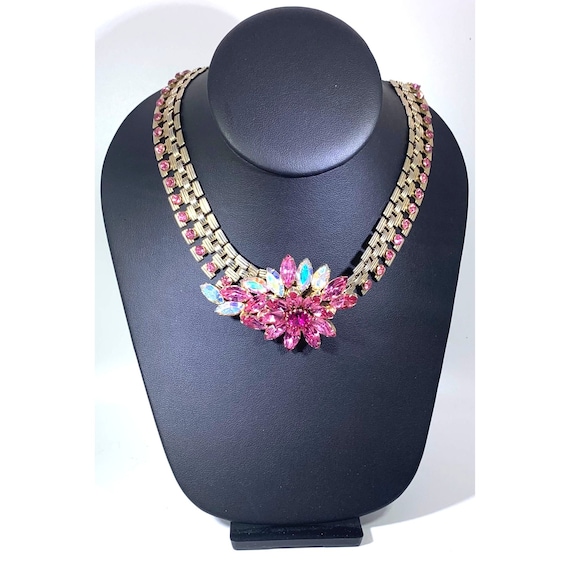 STAR Necklace Gold Tone Pink Rhinestones Aurora B… - image 1