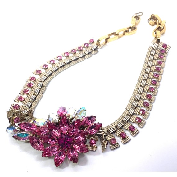 STAR Necklace Gold Tone Pink Rhinestones Aurora B… - image 3