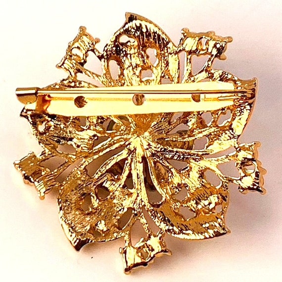 Brooch Pin Flower Sparkling Rhinestones Gold Tone… - image 4