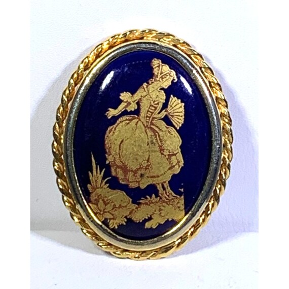 2024年激安 Limoges France Brooch Gold Tone Cobalt Blue Vintage Signed アクセサリー