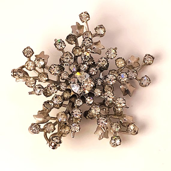 Broche Vintage Flocon De Neige étoile Strass Argent - Filigrane - Occasion
