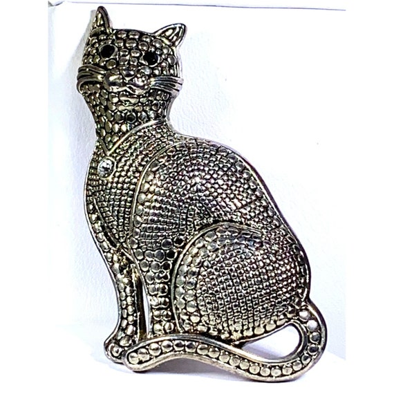 Brooch Pin Sitting Cat Rhinestones Vintage - image 1