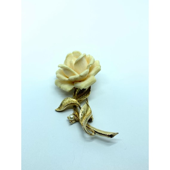 JUDY LEE Brooch molded white rose with pearl vint… - image 3