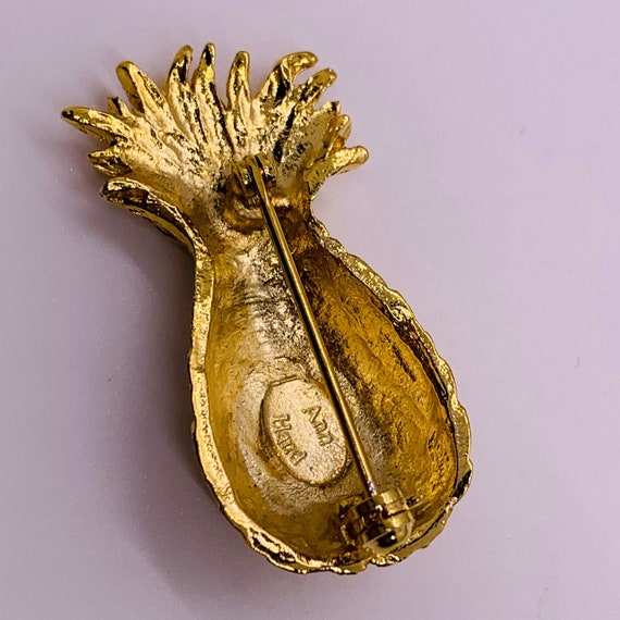 Broche Vintage Ananas Texturée - Métal Doré - Signée - Tendance - Occasion