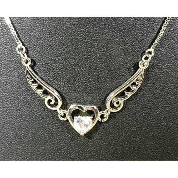 Necklace Sterling Silver 925 Heart Wings Crystal - image 2