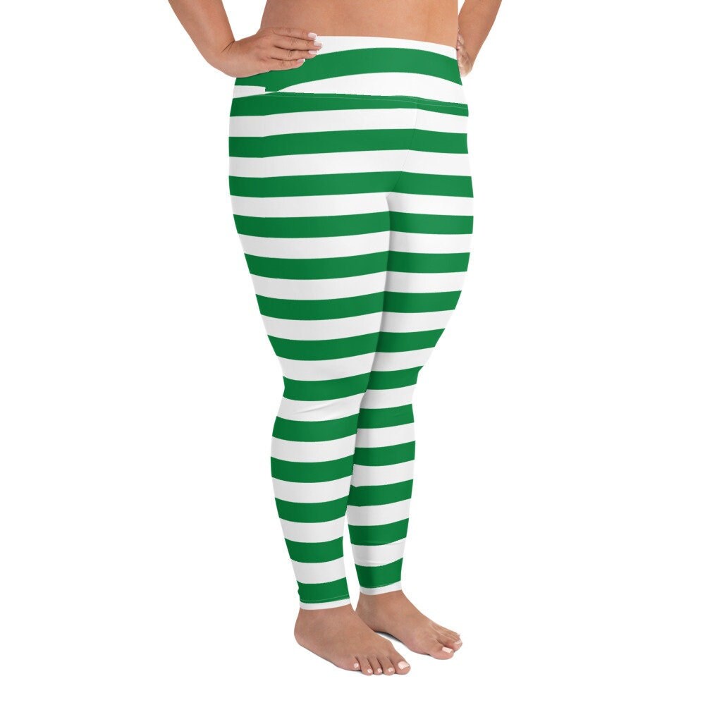 Green White Striped Plus Size Leggings Easy Halloween Party - Etsy