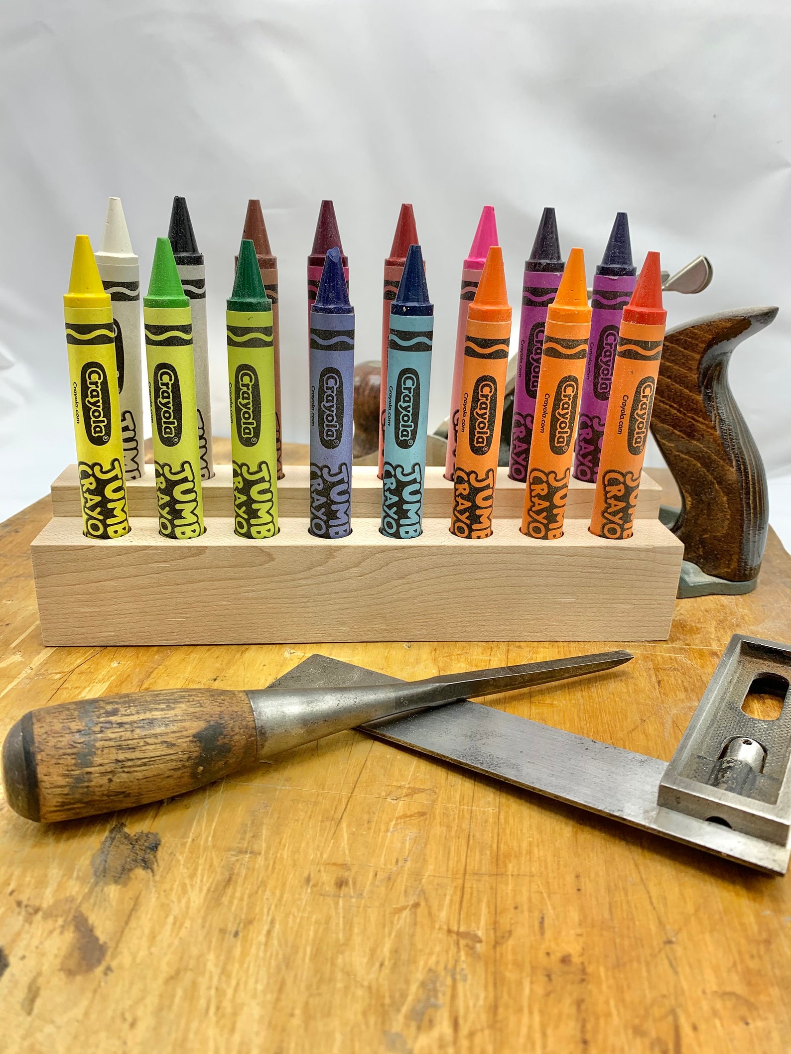 Wood 16 Jumbo Crayola Crayon Holder Wooden Organizer 16 Etsy