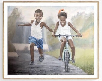 Black Kids Playing outside, Black kids art, Still Life Art Print, Black Child Wall Décor, Girls Room, Boys Room, Twins Room, Art by Laurita