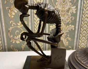 Bronze skeleton thinker man - bronze sculpture - after Rodin