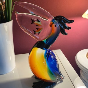 figura de pelícano de vidrio Glassfigure vintage - 25 cm