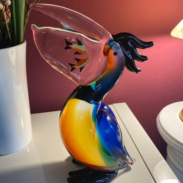 figurine de pélican en verre Glassfigure vintage - 25 cm