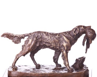 Vintage bronzen figuur bronzen sculptuur jachthond brons op zwart marmer