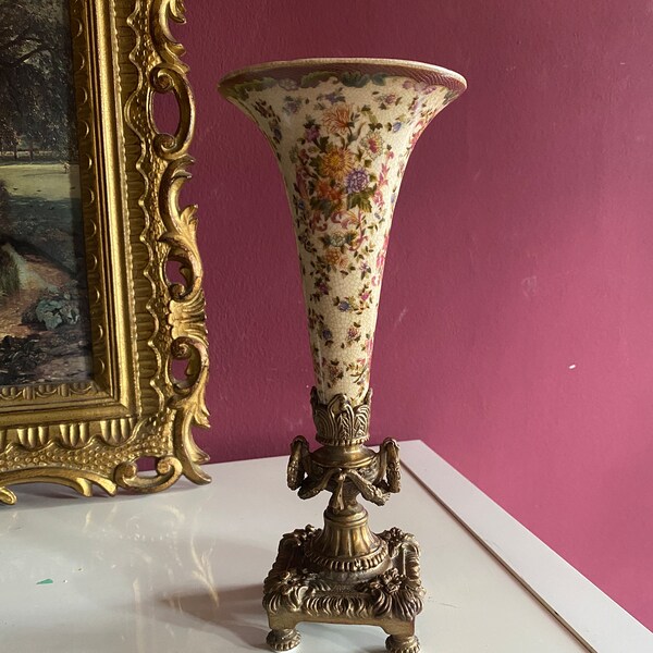 Vintage Vase Porzellan mit Bronze