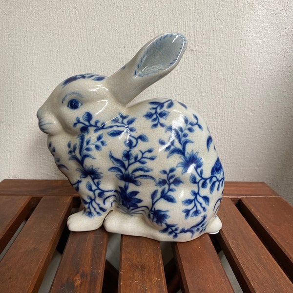 Vintage Porcelain Figurine Bunny Sculpture Easter Bunny Rabbit Art Nouveau Flowers