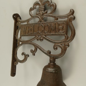 Vintage cast iron bell wall bell door bell Welcome brown in country house style