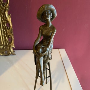 Vintage Bronze Figure Chiparus Art Deco Statue Lady on Bar Stool