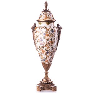 Vintage porcelain vase with bronze lid & bronze handles