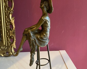 Vintage Bronze Figure Chiparus Art Deco Statue Lady on Bar Stool