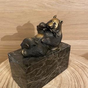 Panda Bronze Figure Statue H.14 x 13 cm