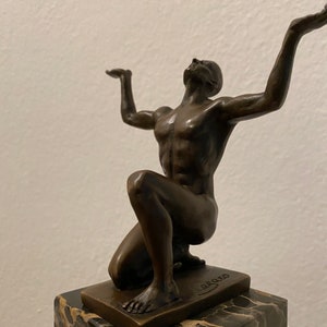 Vintage Bronze Sculpture - Kneeling Adonis Figure Bronze Man