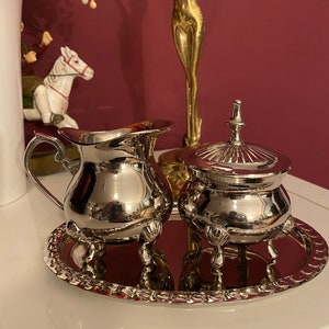 Vintage milk jug sugar bowl silver in antique Art Nouveau