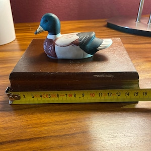 Boîte de jeux vintage en bois avec canard pour compartiment à cartes boîte à couvercle de cartes à jouer