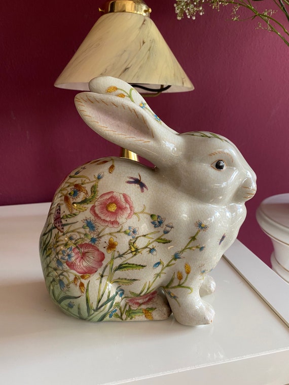 Porzellan Hase Craquelé – Jugendstil Osterhase Figur im Antik Stil 19 cm