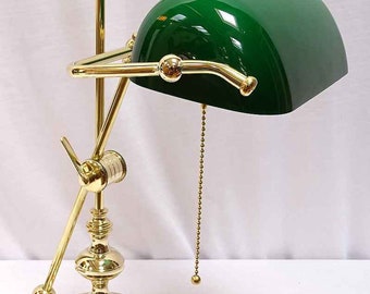 Banker Lamp, Desk Lamp, Noble Heavy Table Lamp, Brass, Green Screen
