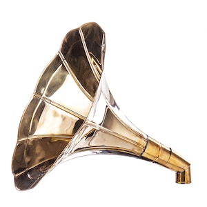 Brass horn with corner piece for gramophone gold-colored signal horn decoration 40 cm antique style
