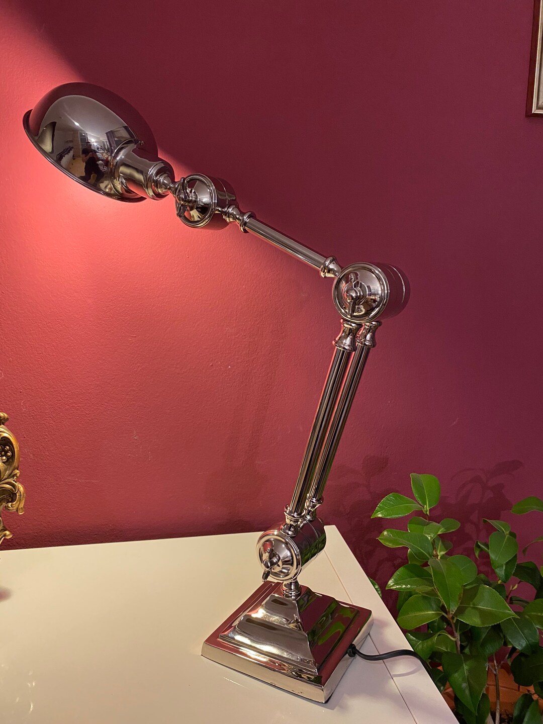 Vintage Table Lamp Silver Antique Banker Lamp Desk Lamp Etsy