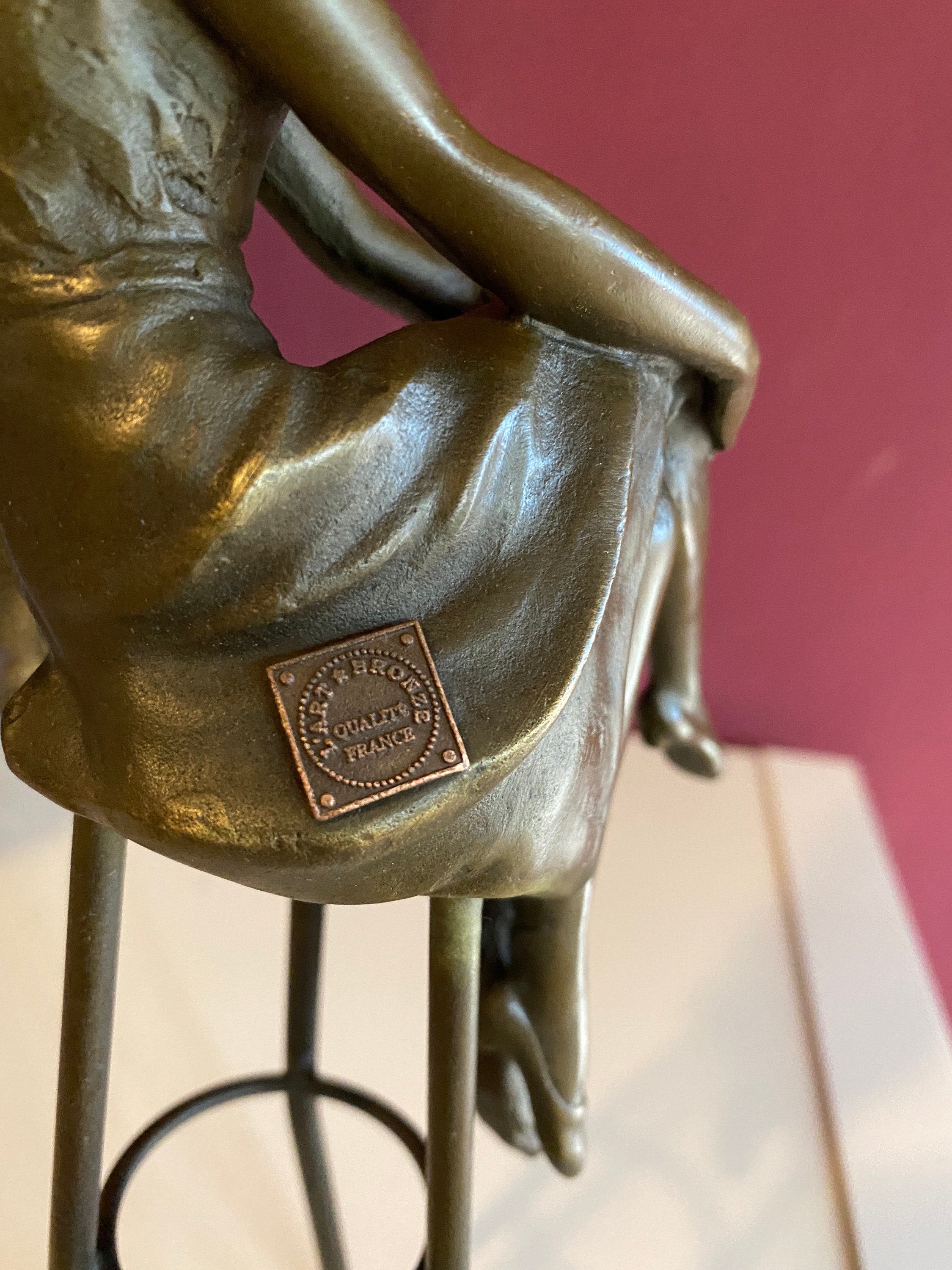 Vintage Bronze Figure Chiparus Art Deco Statue Lady on Bar Vintage Bronze Figure Chiparus Art Deco Statue Lady on Bar