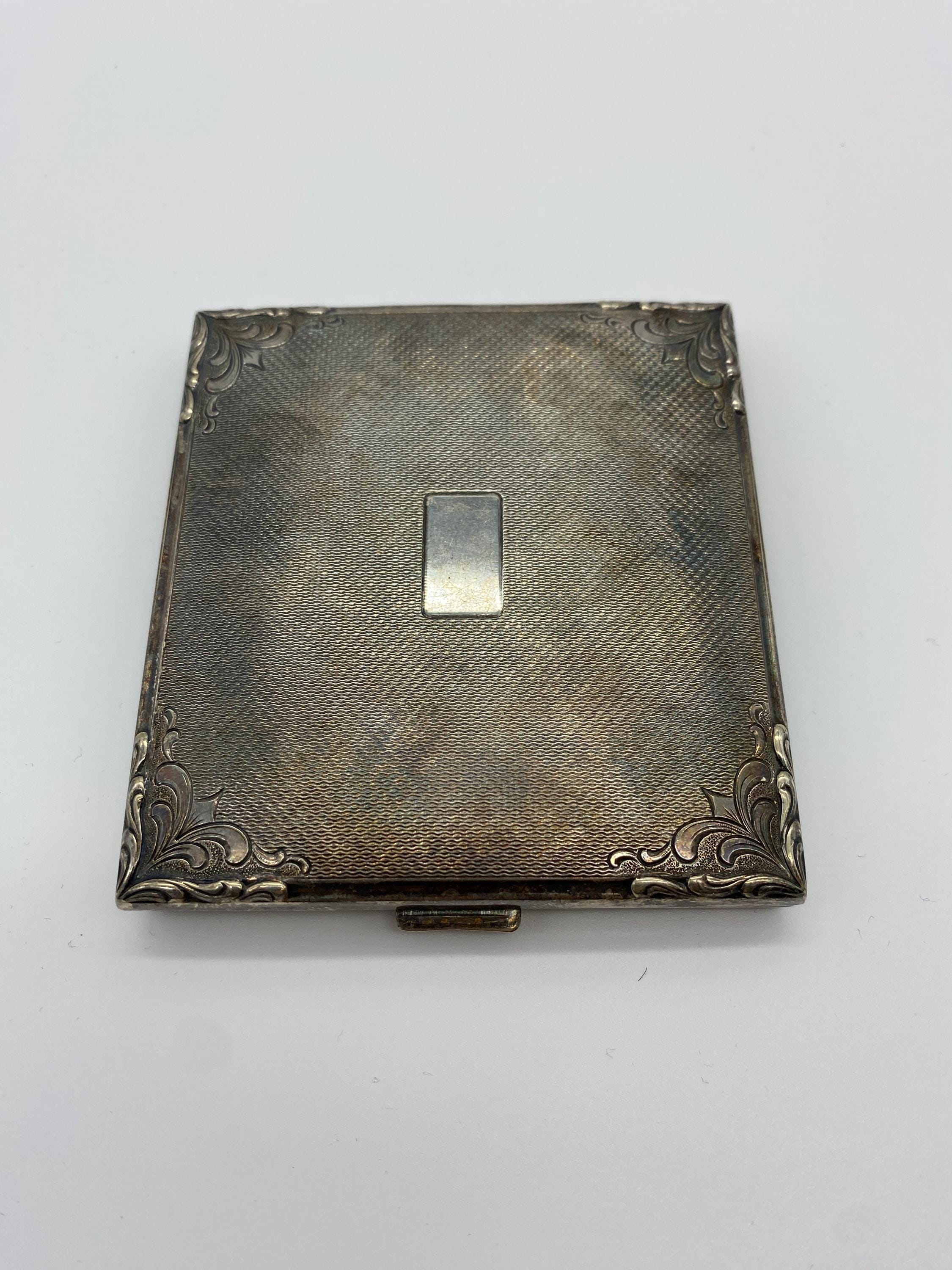 alpacca silver cigarette case Antique Tin Alpacca Hoka Cigarette Case Tin Plant Decor 1930-1955