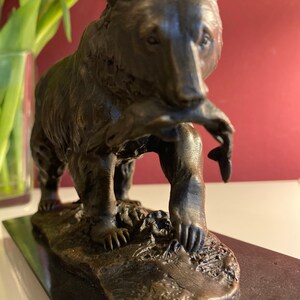 Vintage Bronze Sculpture Grizzly Bear Fish Bronze Figure Sculpture Antique Style image 8