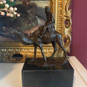 Vintage bronze sculpture camel rider antique style