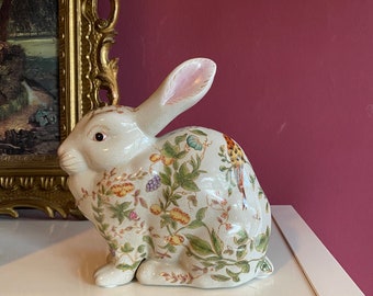 Porcelain Bunny Craquele Sculpture Figure Easter Bunny Rabbit Art Nouveau Antique Style