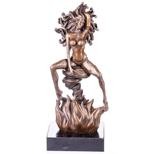Vintage Bronze Sculpture Medusa Marble Statue By Aldo Figurine Artwork