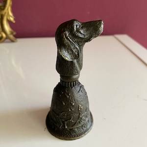 Vintage Bronze Table Bell Dog Bronze Sculpture Antique Style Hand Bell