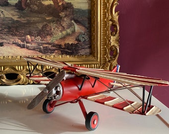 ヴィンテージ 木製 複葉戦闘機 パイロット 飛行機モデル アンティーク
