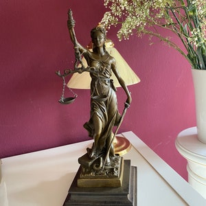 Bronze Marble Justitia Statue Goddess Antique Justizia Justicia Noble Figure Sculpture