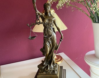 Bronze Marmor Justitia Statue Göttin Antik Justizia Justicia Edel Figur Skulptur