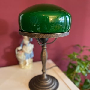 Table lamp mushroom lamp antique brass brown. (Glass color green) H.37 cm