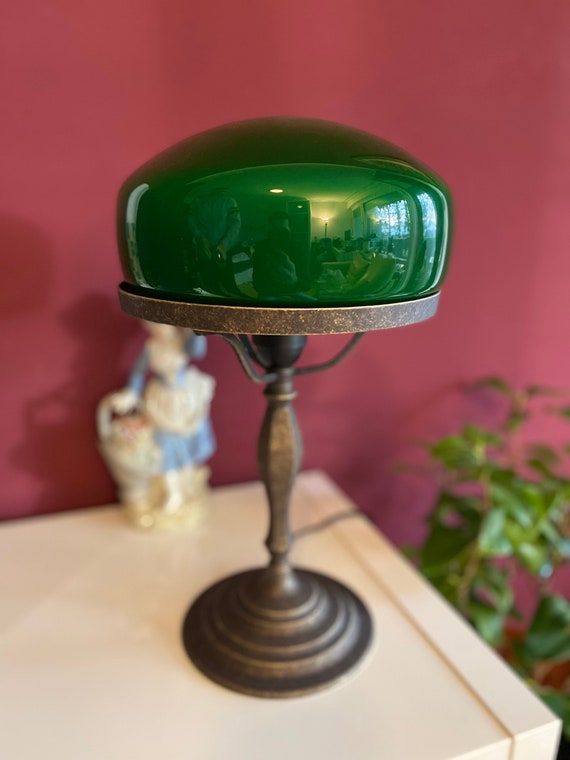 Tischlampe Bankerlampe Jugendstil Schreibtischlampe Antik Messing Grün 