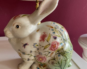 Porcelain Bunny Craquele Sculpture Figure Easter Bunny Rabbit Art Nouveau Antique Style
